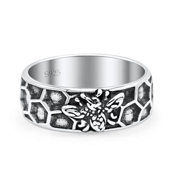 Celtic Honey Bee Comb Design Oxidized Band Ring Solid 925 Sterling Silver Thumb Ring 8mm